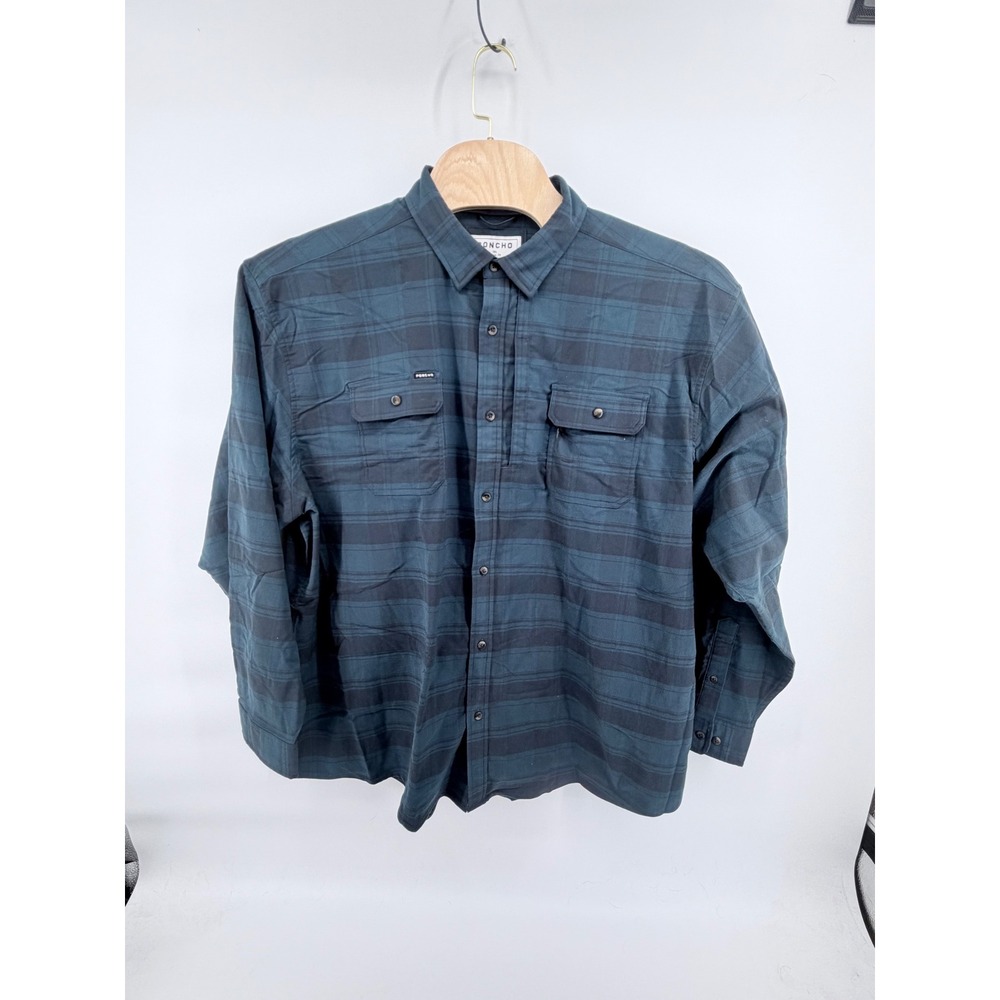 Poncho Flannel Shirt Mens 3XL Teal Plaid Magnetic Pockets Performance LS